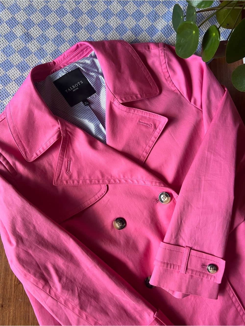 Talbots Hot Pink Double-Breasted Short Trench Coat